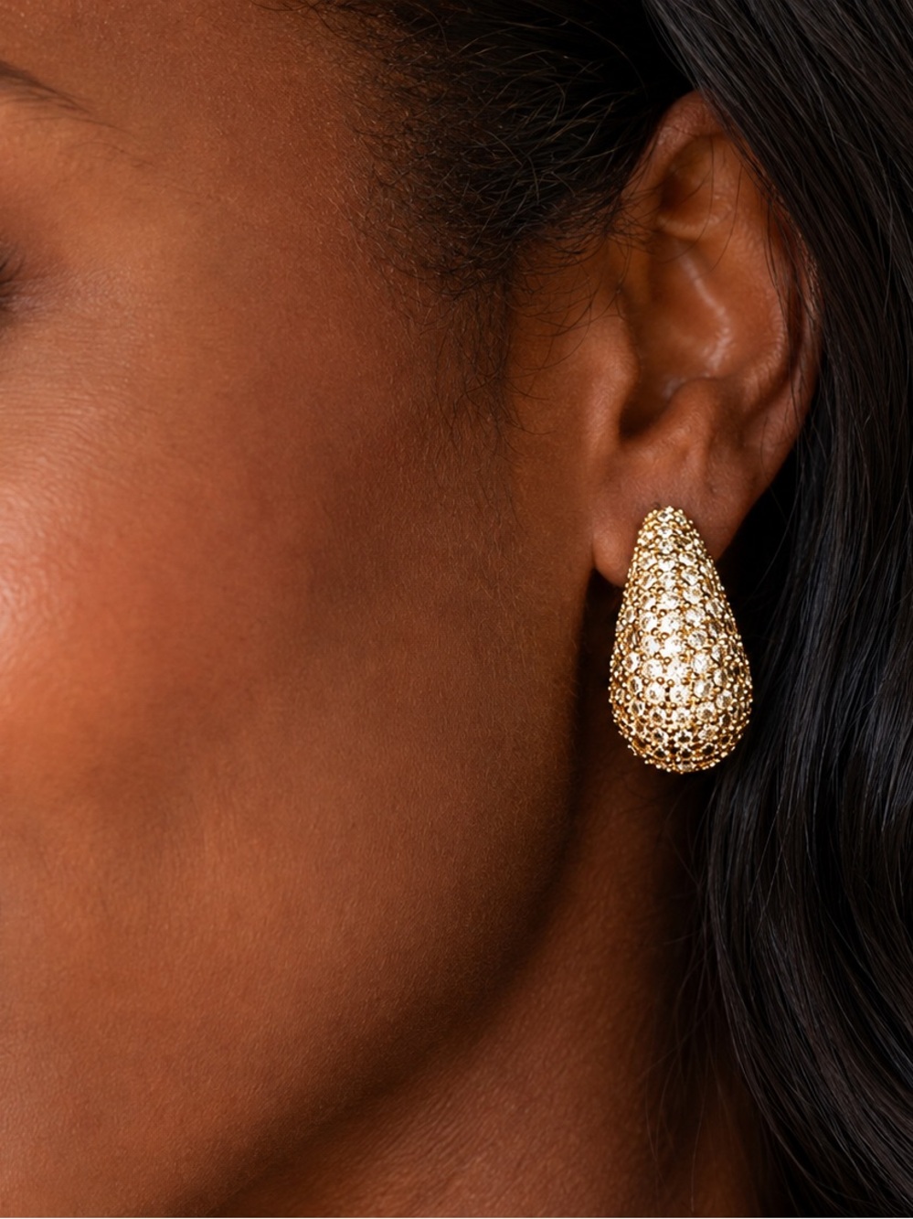 Gold Tone Pave Teardrop Stud Earrings - Sparkling Crystal Accent